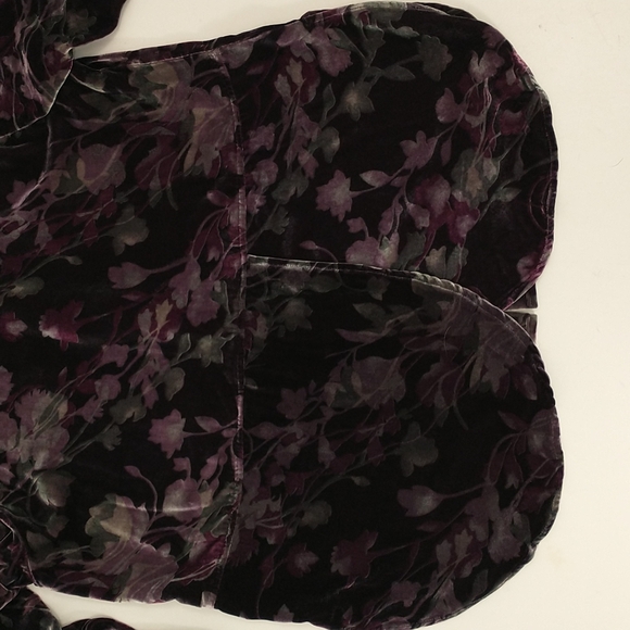 Purple Floral Velvet Silk Blend Blouse Shaket Lush Soft Top Versatile Bohemian - Picture 8 of 9